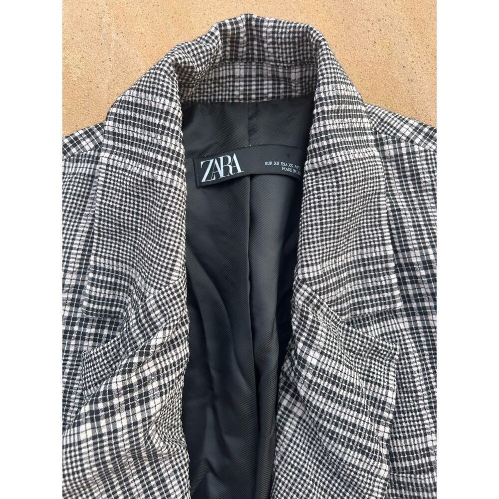 Zara Blazer Womens Size XS Black White Glen Plaid Double Button Oversized Long - Picture 2 of 4